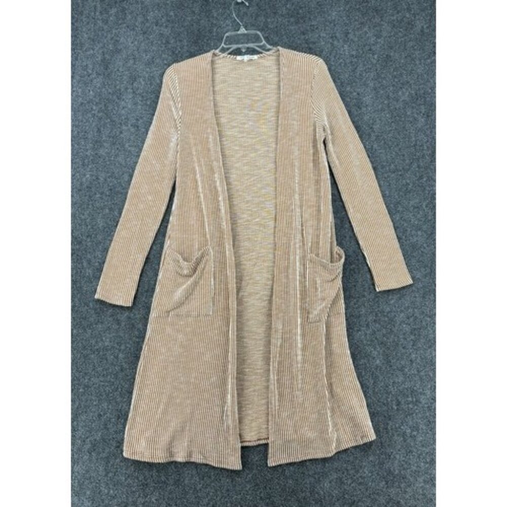 Caution To The Wind Long White And Beige Striped Cardigan Size Medium